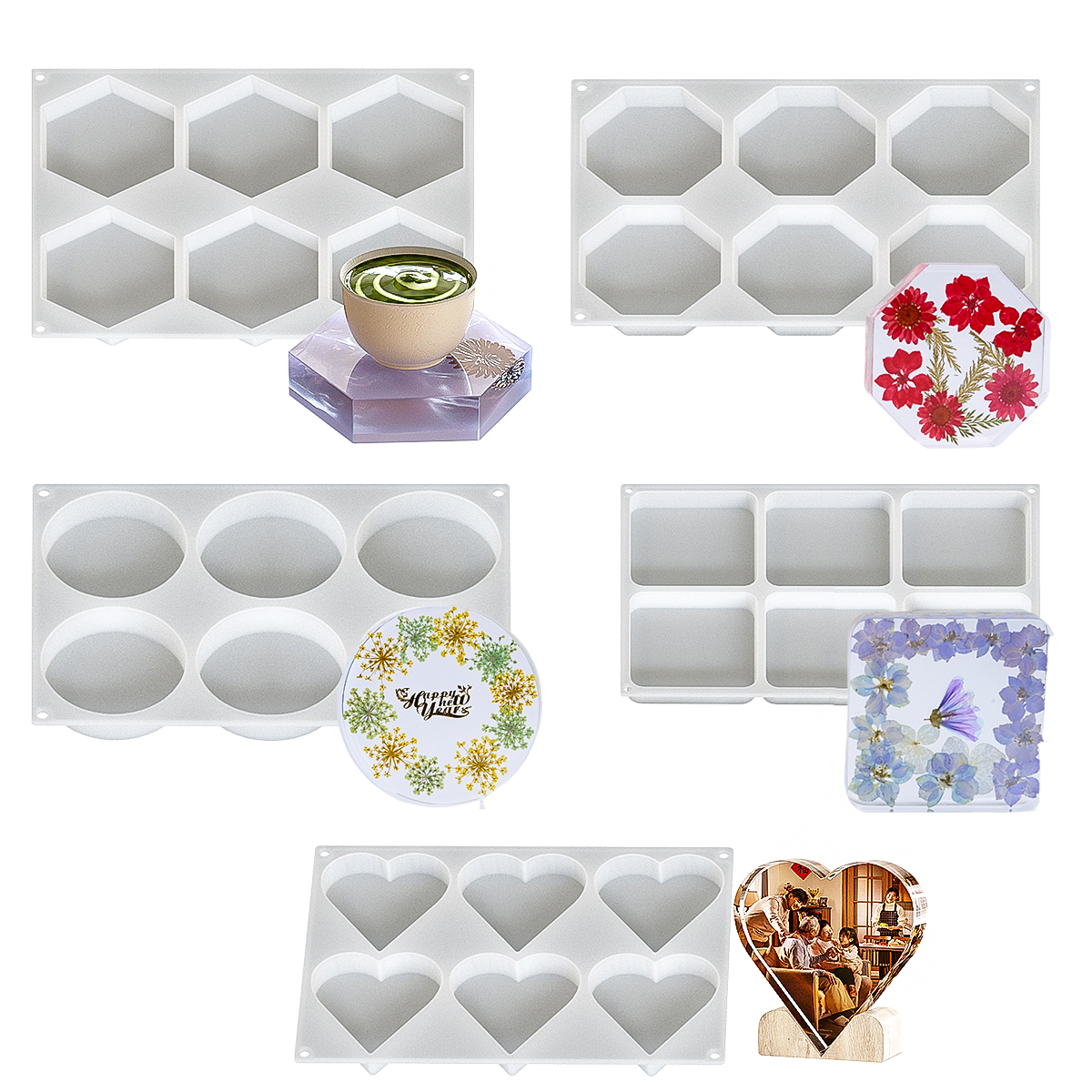 Resin Art Heart - 6 Holes Coaster Silicone Mold DIY