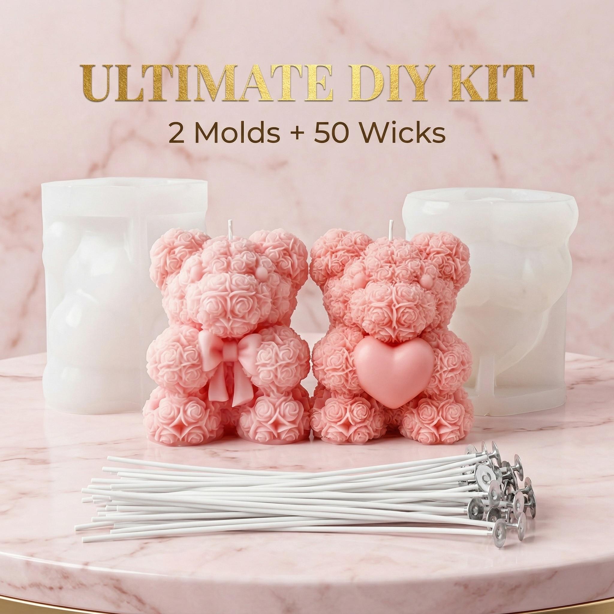 Resin Art Of Rose - 1/2pcs 3D Heart Bow Rose Bear