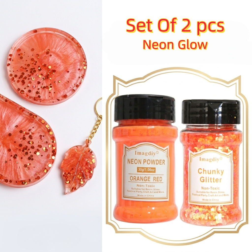 Glitter Powder Resin - 2Pcs Neon Orange Red Resin Art