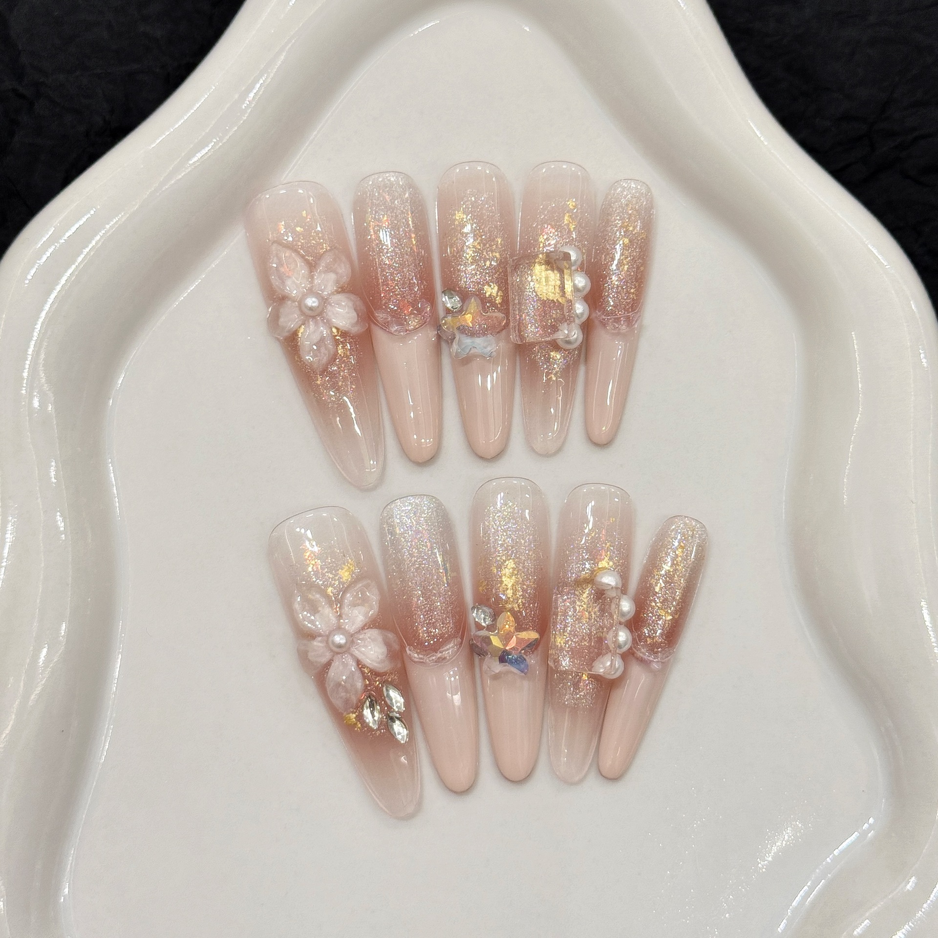 Glitter Powder Resin - 10pcs Pure Hand Pressed Stiletto Nail