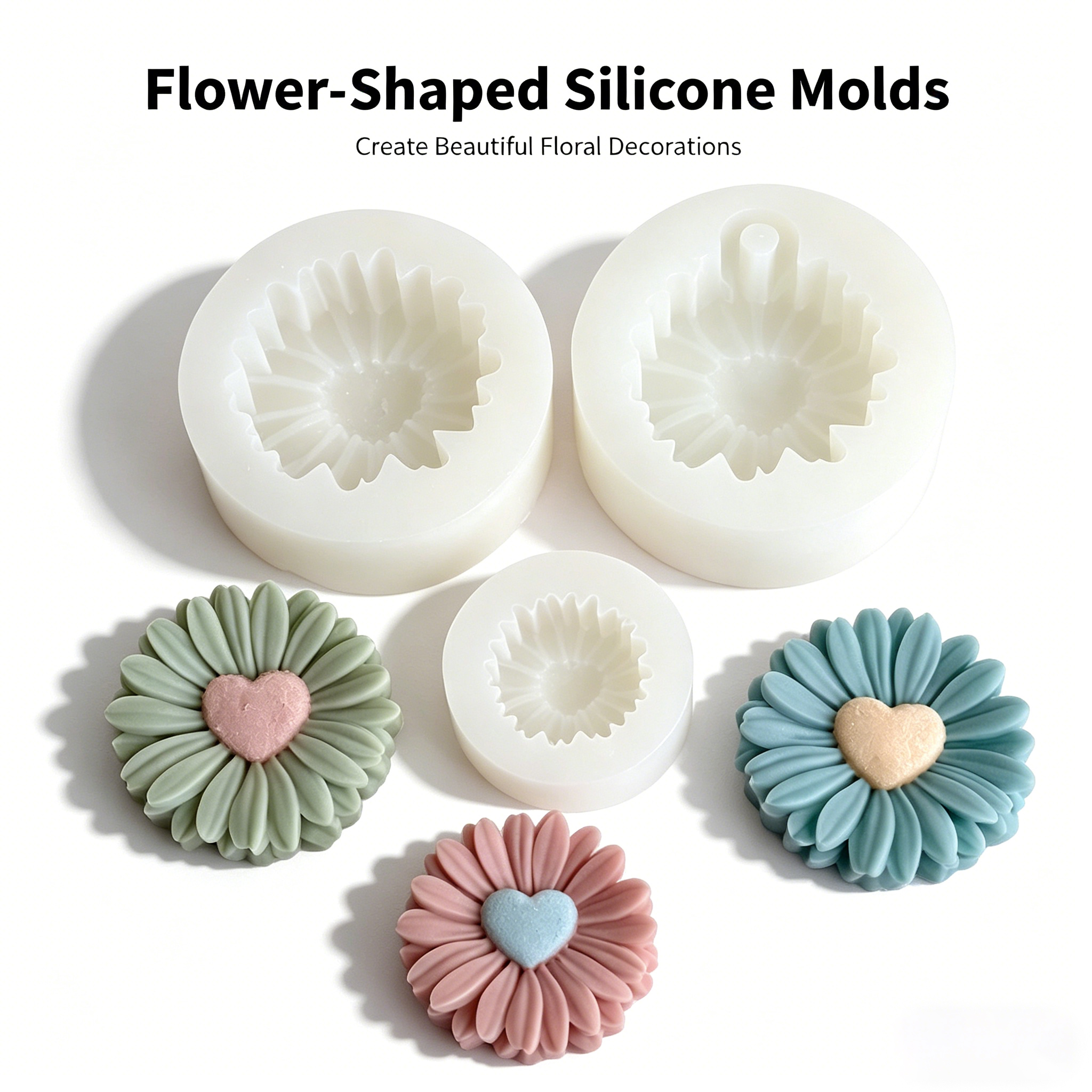 Resin Art Heart - 3Style Heart Daisy Flower Silicone Mold