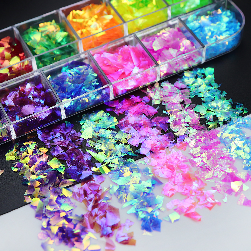 12 Grids/Box Iridescent Glitte - Glitter Powder Resin ulasan dan harga