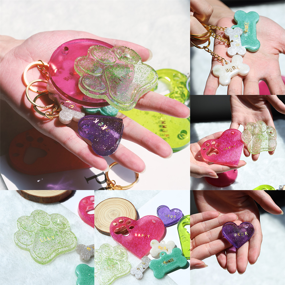 Cat Bear Paw Dog Bone Tag Pend - Resin Art Heart ulasan dan harga