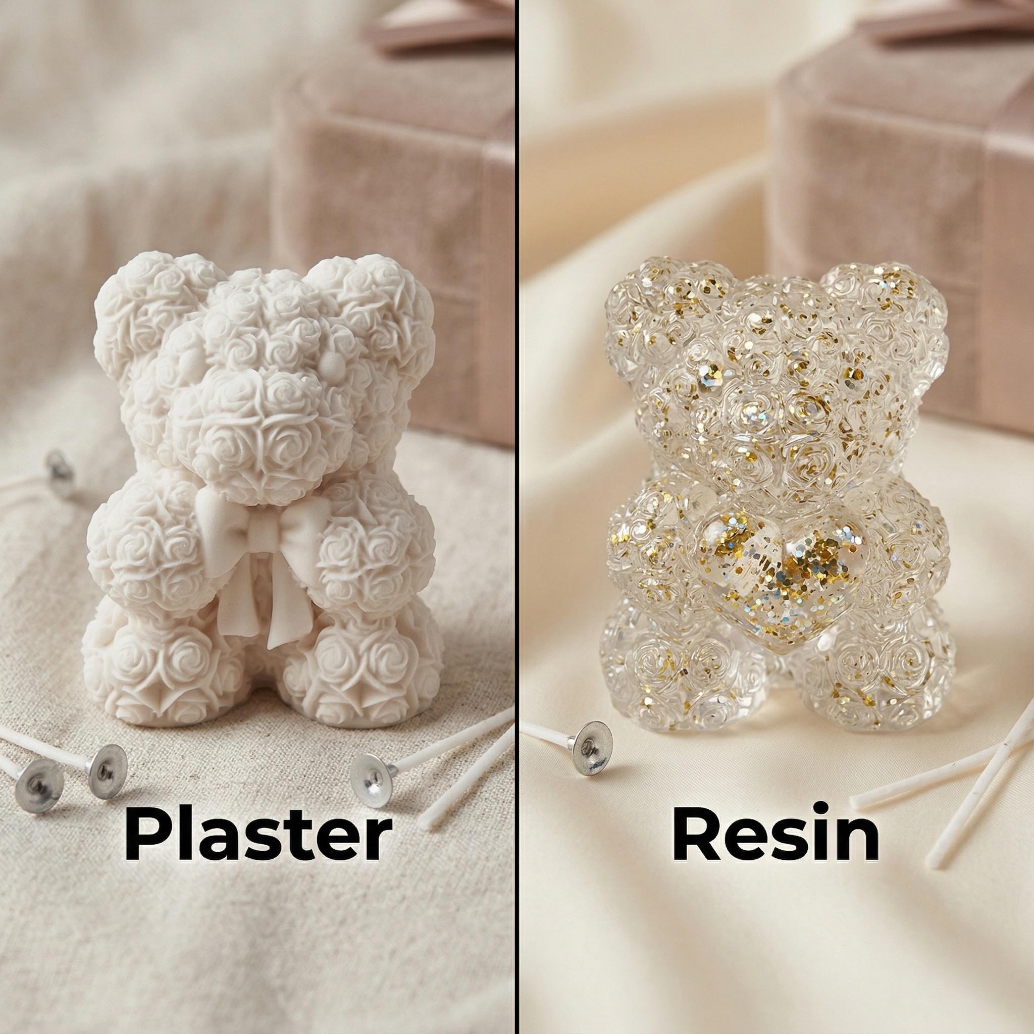 1/2pcs 3D Heart Bow Rose Bear  - Resin Art Of Rose ulasan dan harga