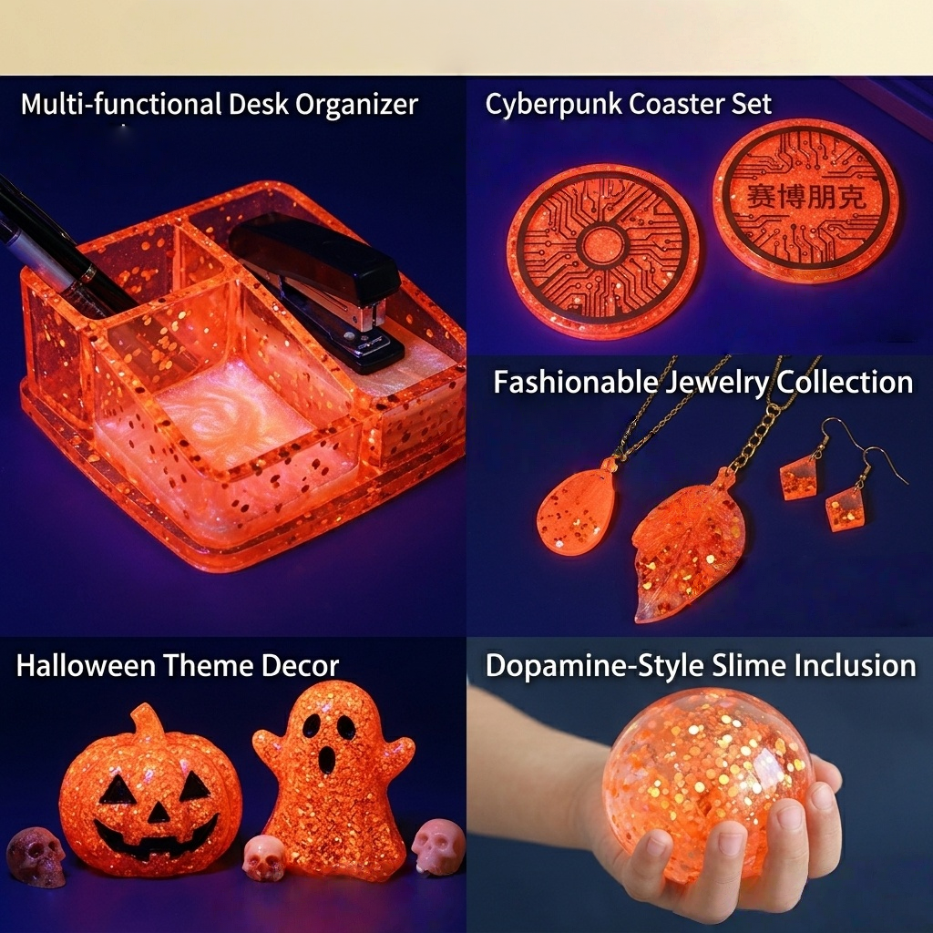 2Pcs Neon Orange Red Resin Art - Glitter Powder Resin ulasan dan harga