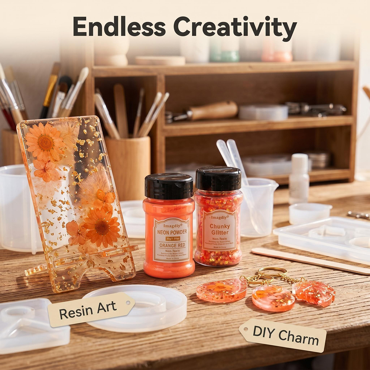 2Pcs Neon Orange Red Resin Art - Glitter Powder Resin ulasan dan harga